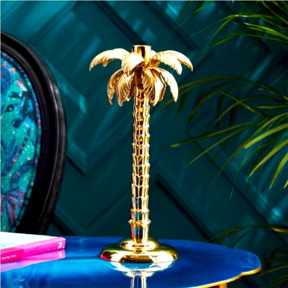 NIB CB2 palm tree taper candle holder